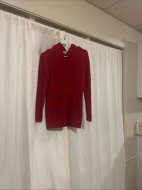 Maurices Red Cable-Knit Hooded Button-Up Cardigan